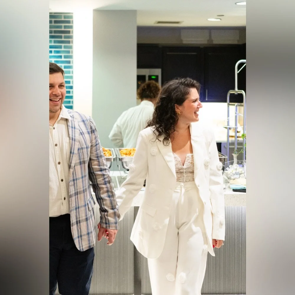 White Women's Suit with Rosette Accents - Picture 5 of 5